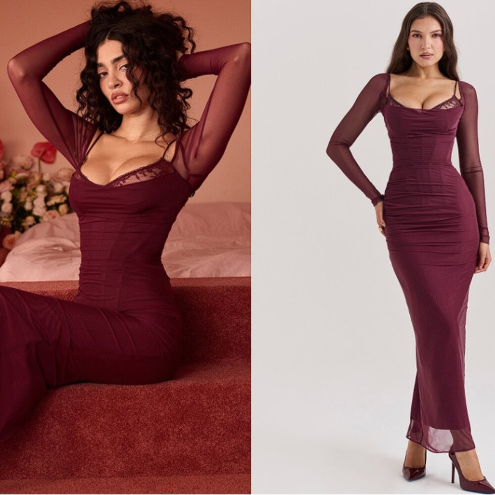 House of CB ‘Katarina’ Wine Lace Maxi NWOT